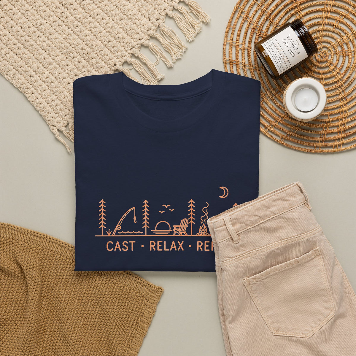 Reel Good Mates Cast Relax Repeat  Cotton Fishing T-Shirt
