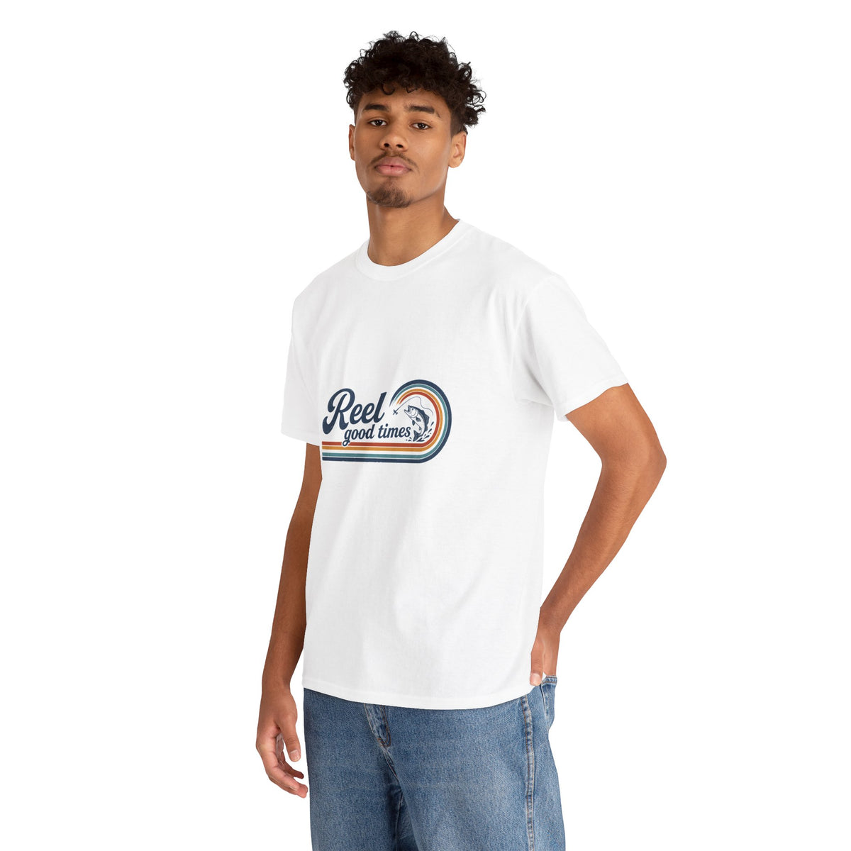 Reel Good Mates Reel Good Times Retro Wave  Cotton T-Shirt