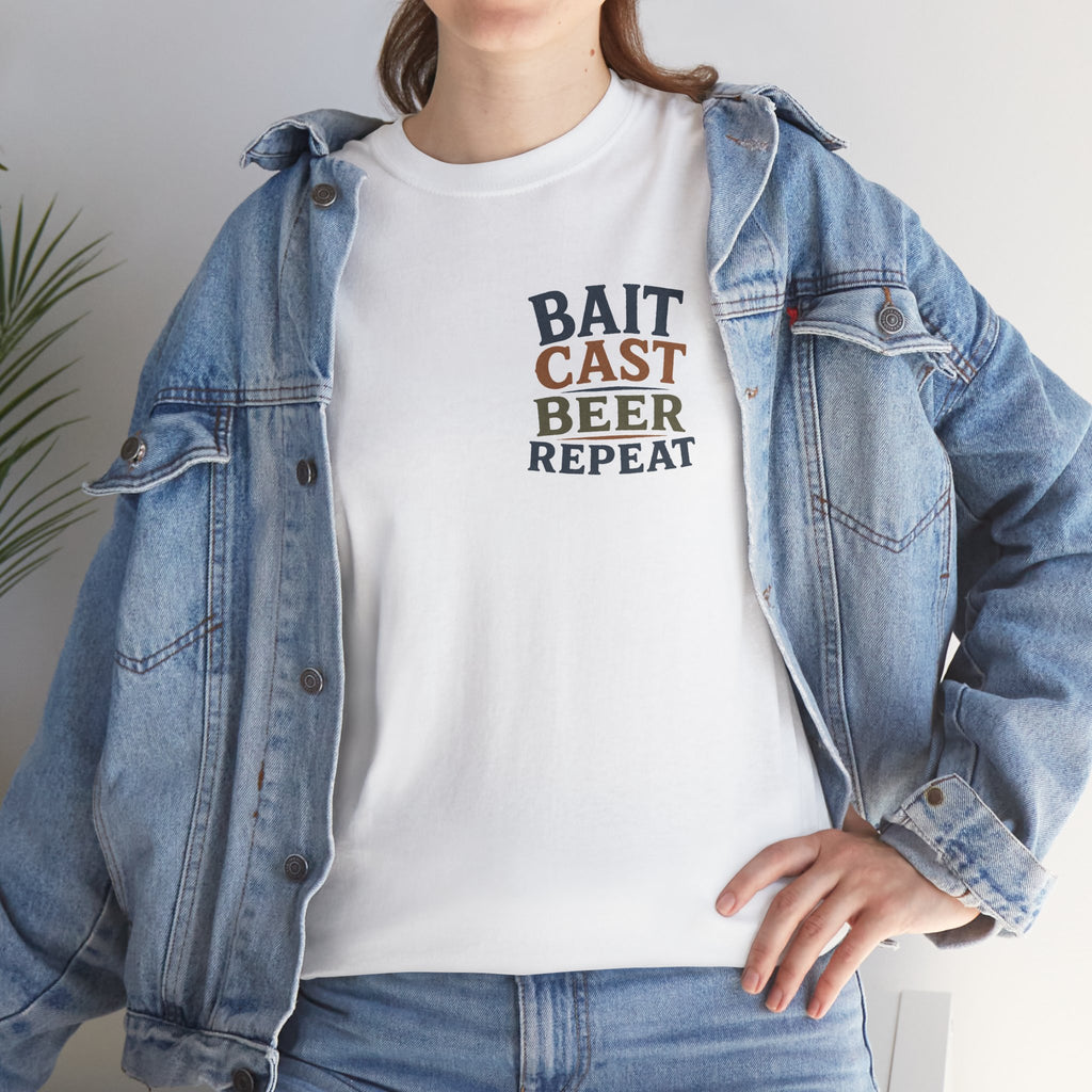 Reel Good Mates Bait Cast Beer Repeat  Cotton Fishing T-Shirt