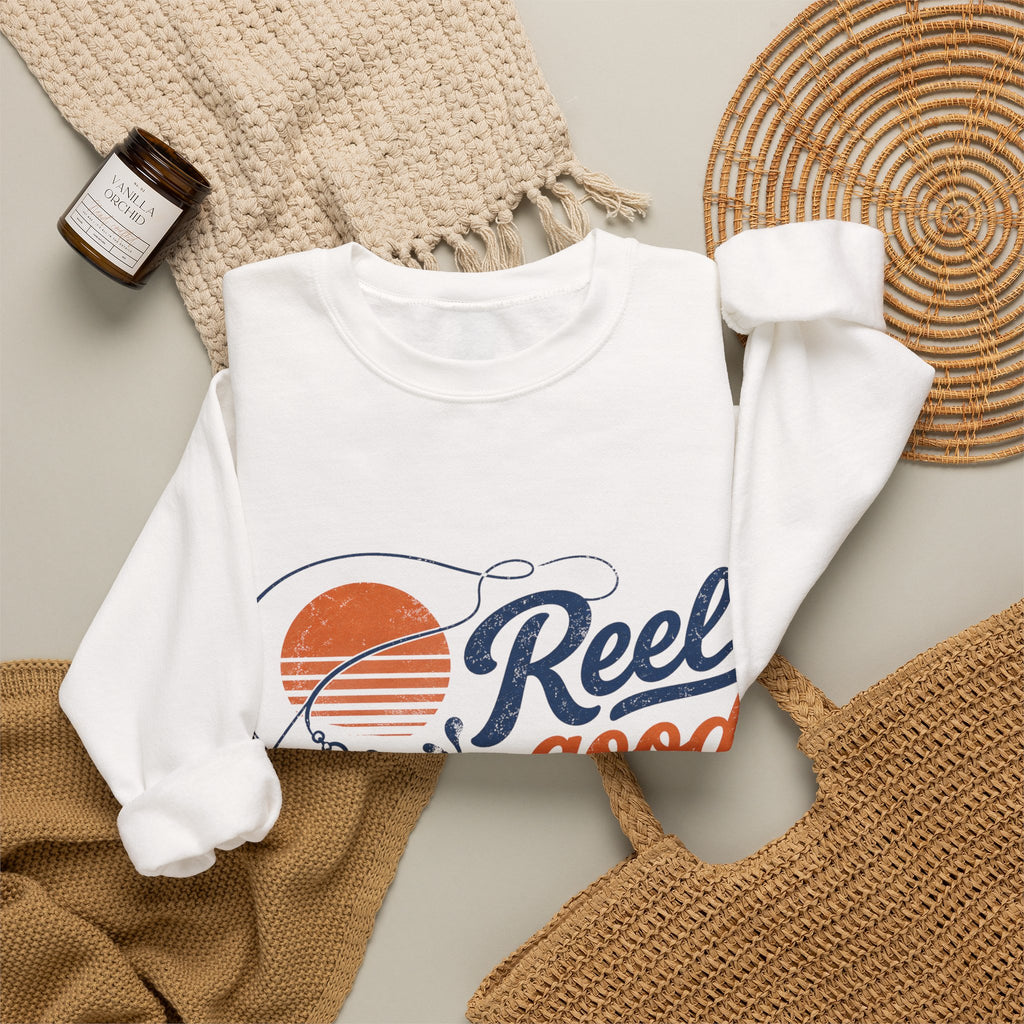 Reel Good Mates Reel Good Times Retro Fishing Sweatshirt