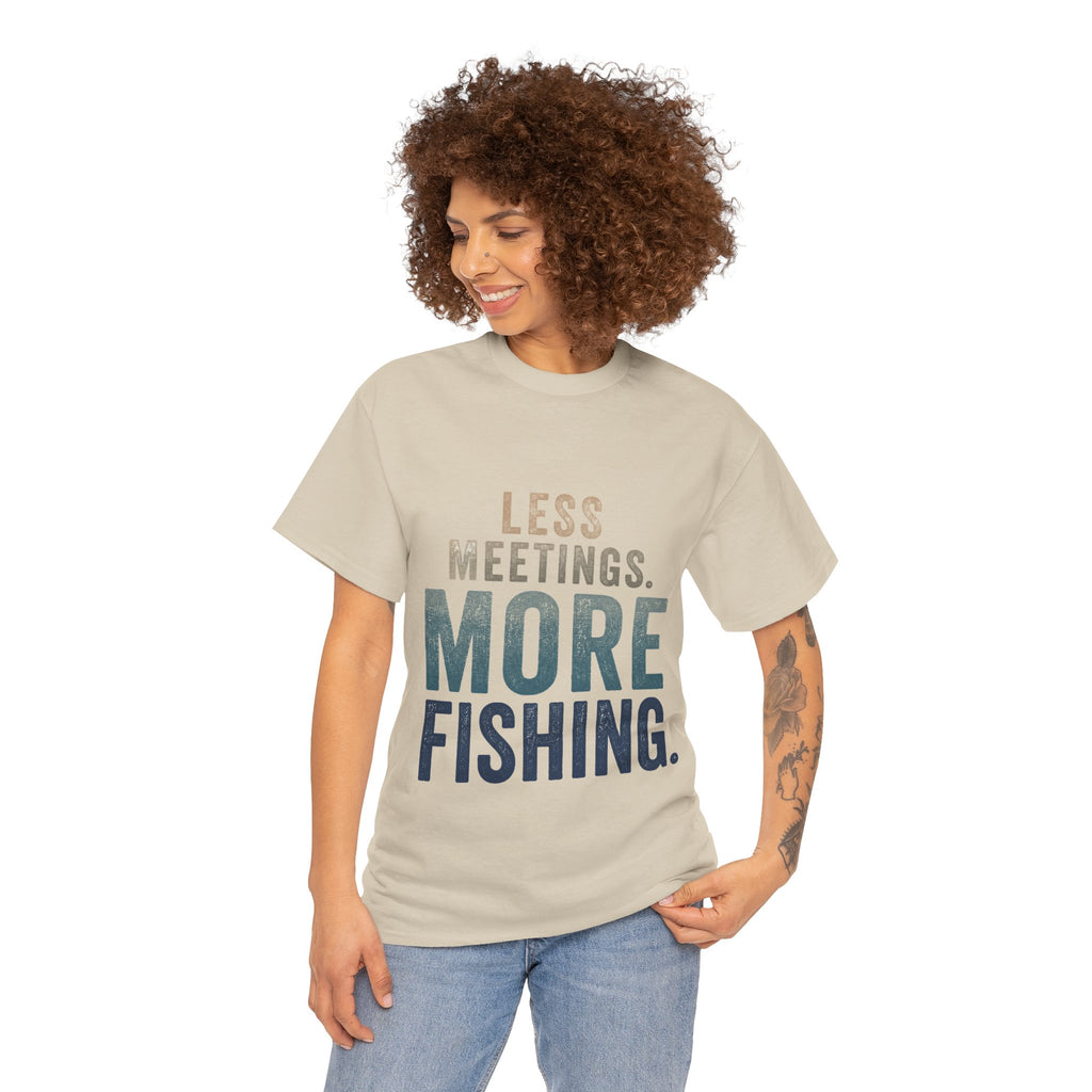 Reel Good Mates Less Meetings Angler  Cotton Fishing T-Shirt