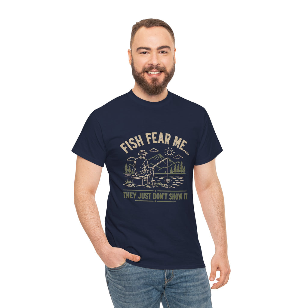Reel Good Mates Fish Fear Me Funny  Cotton Fishing T-Shirt