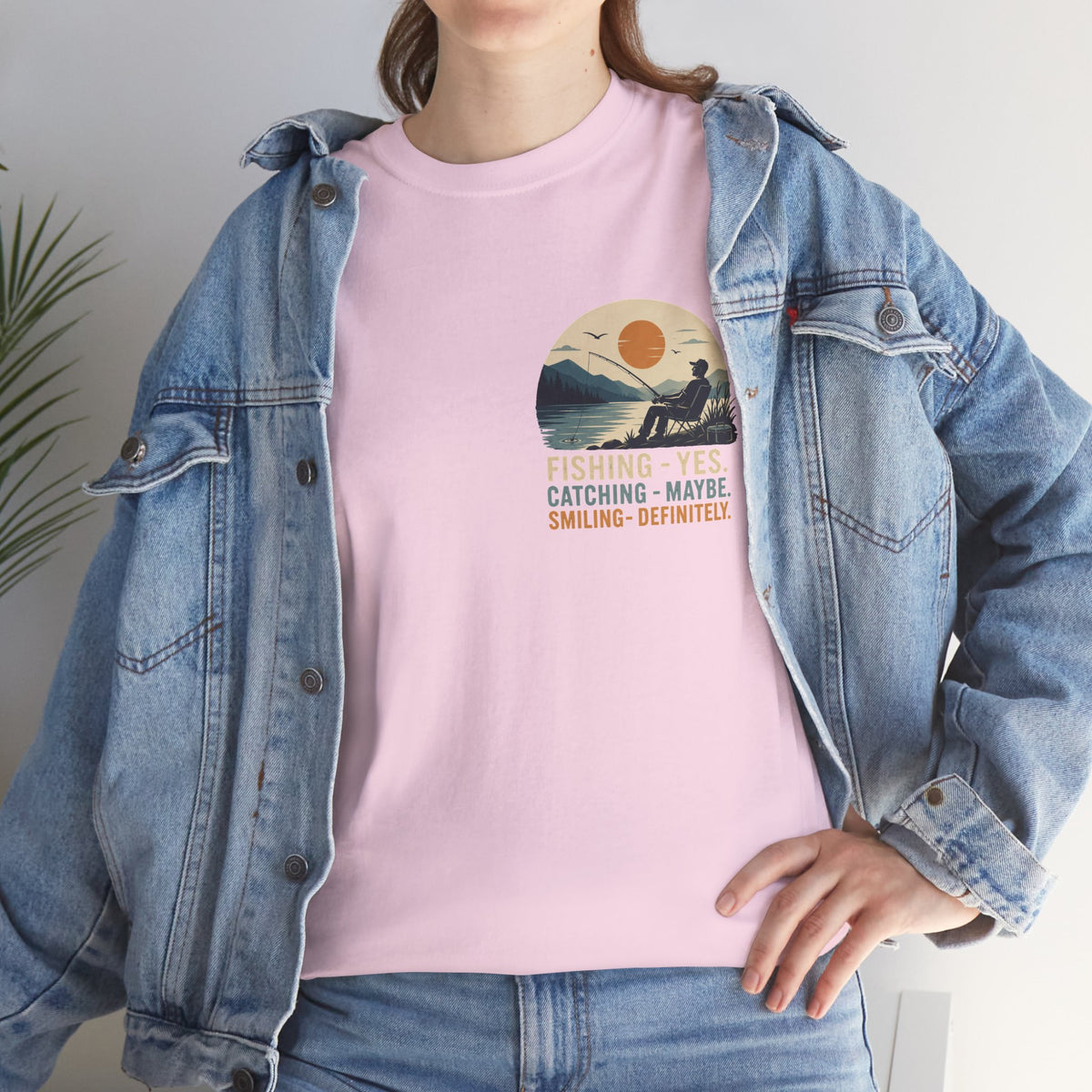Reel Good Mates Fishing Yes Catching Maybe Heavy Cotton T-Shirt
