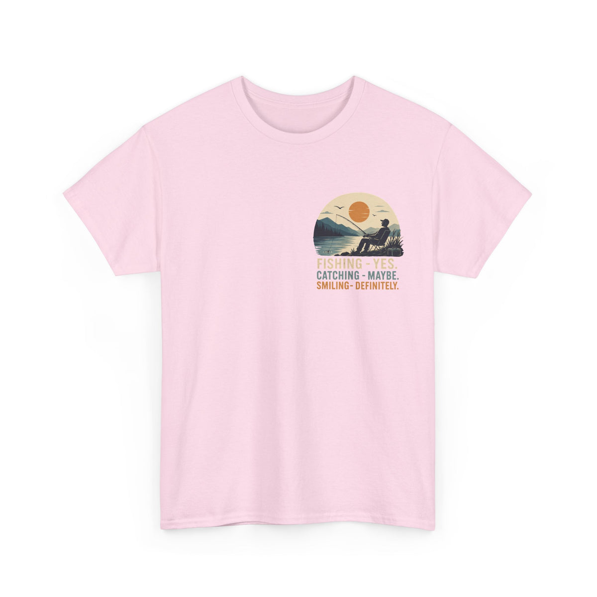Reel Good Mates Fishing Yes Catching Maybe Heavy Cotton T-Shirt