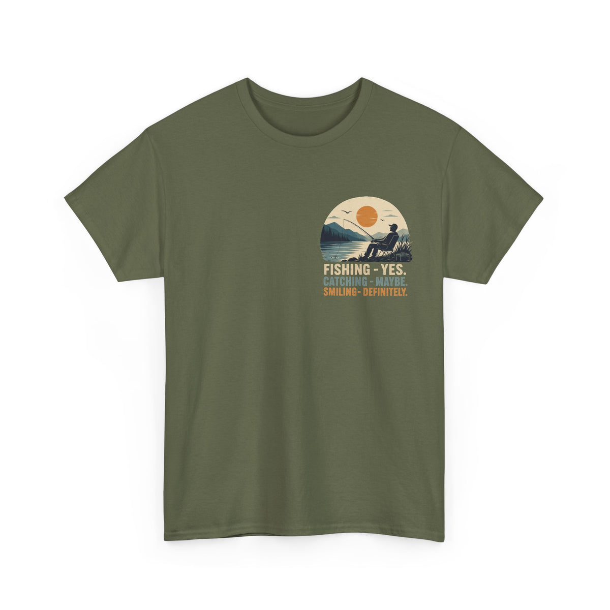 Reel Good Mates Fishing Yes Catching Maybe Heavy Cotton T-Shirt
