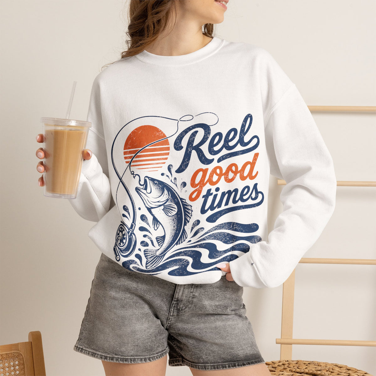 Reel Good Mates Reel Good Times Retro Fishing Sweatshirt