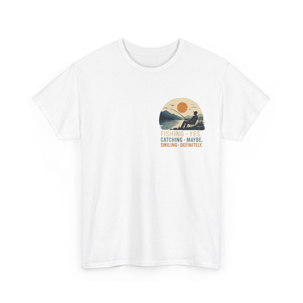 Reel Good Mates Fishing Yes Catching Maybe Heavy Cotton T-Shirt