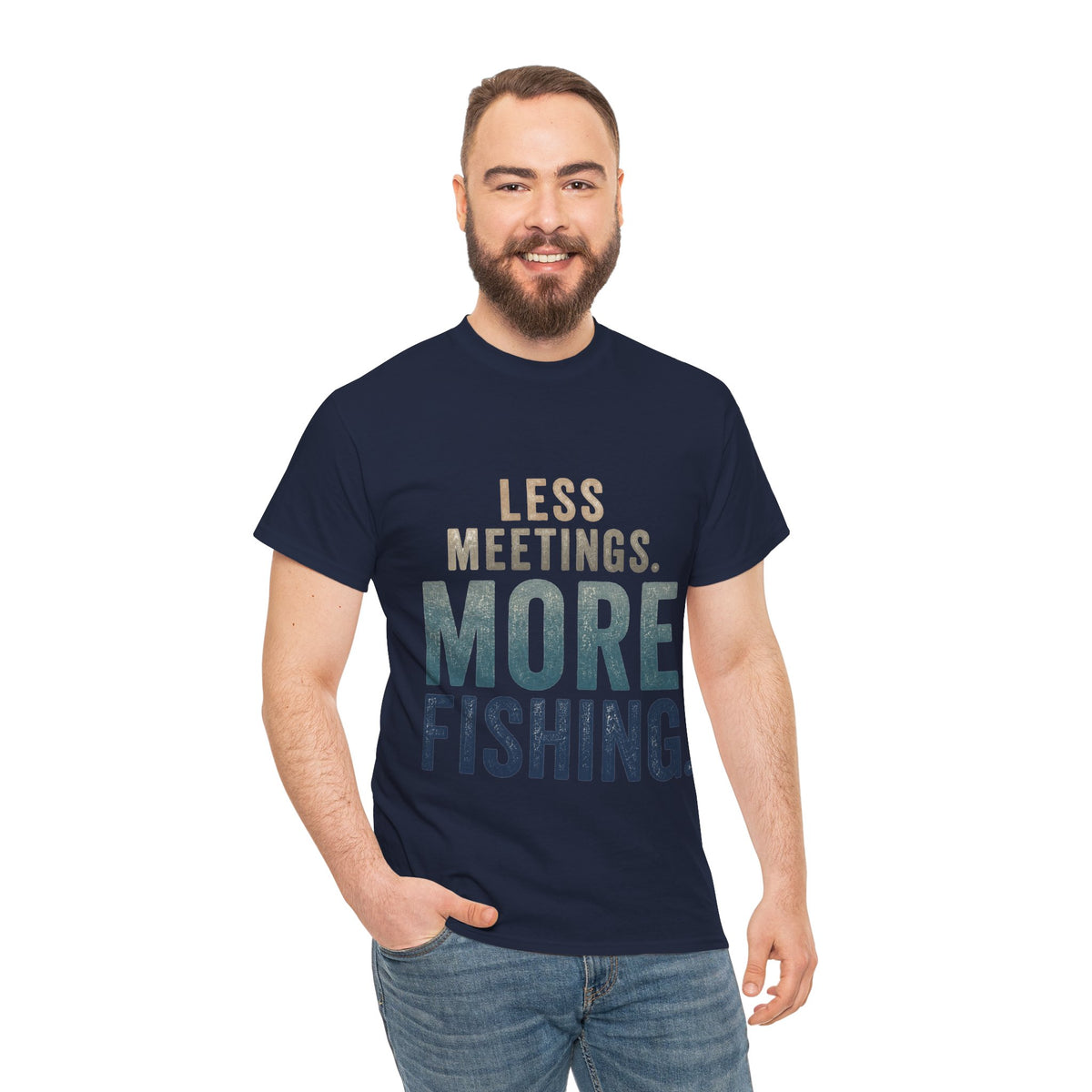 Reel Good Mates Less Meetings Angler  Cotton Fishing T-Shirt