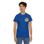 Reel Good Mates Times fishing logo vintage sunset ocean design cotton tee