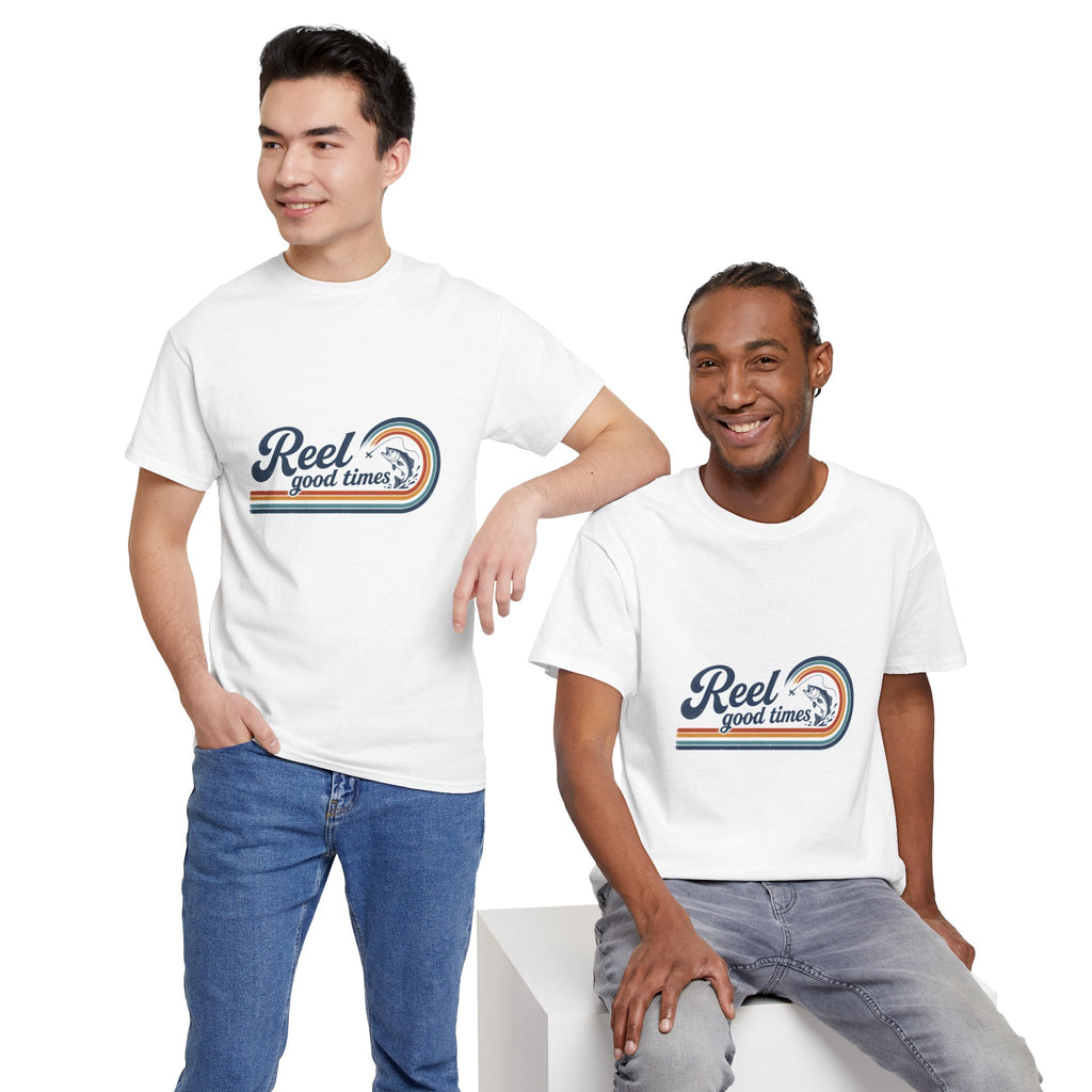 Reel Good Mates Reel Good Times Retro Wave  Cotton T-Shirt