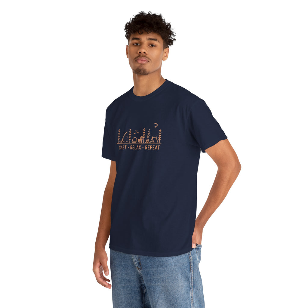 Reel Good Mates Cast Relax Repeat  Cotton Fishing T-Shirt