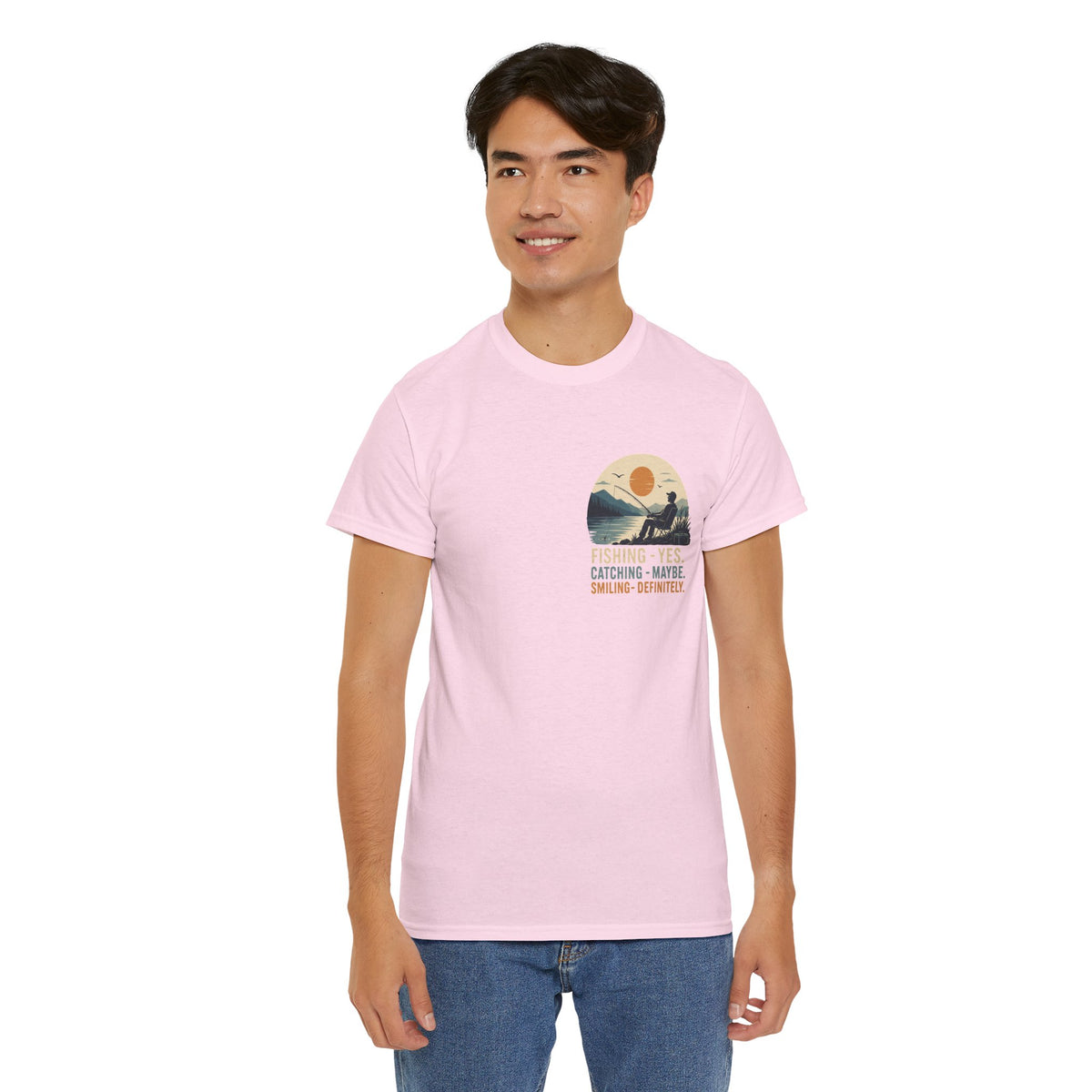 Reel Good Mates Fishing Yes Catching Maybe Heavy Cotton T-Shirt