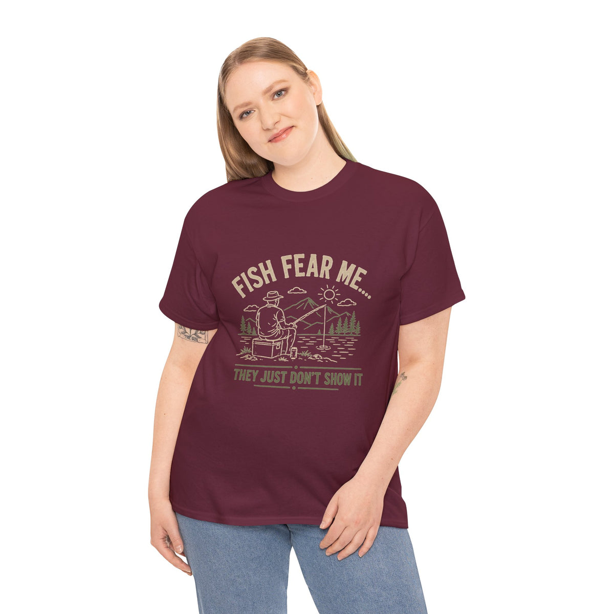 Reel Good Mates Fish Fear Me Funny  Cotton Fishing T-Shirt