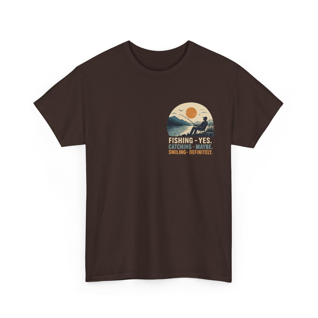 Reel Good Mates Fishing Yes Catching Maybe Heavy Cotton T-Shirt